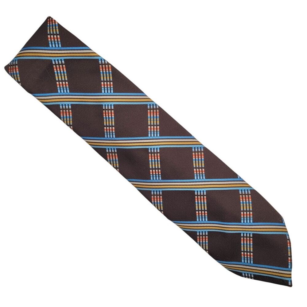 Vintage 70s Wemlon By Wembley Men's Brown Plaid Geometric Washable Tie Academia